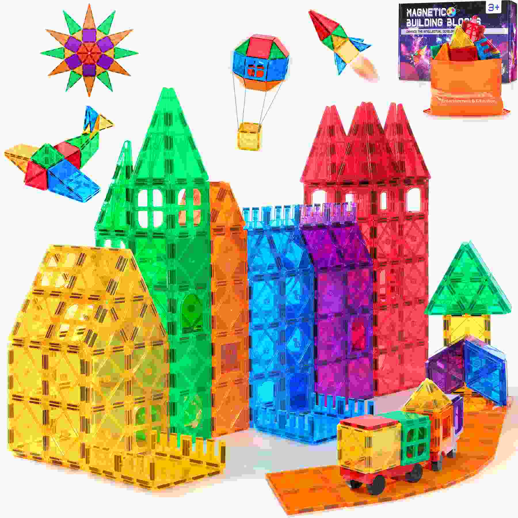 COOLJOY Magnetic Building Blocks Magnetic Tile 85Pcs, STEM Toy Set Magnetic Tiles for Kids, Clear 3D Magnetic Blocks Set