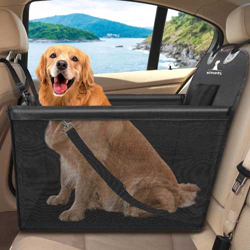 Wimypet Dog Car Seat Cover Breathable Rear Car Booster Protector for Dogs, Foldable Waterproof Pet Car Blanket with Dog Seat Belt, Dog Basket Hammock Sturdy Walls Pet Travel Carrier Bag (52x56x33cm)