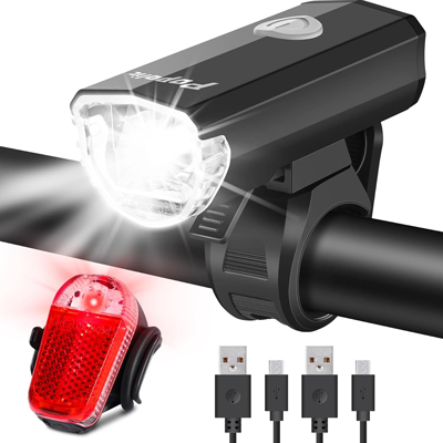 Popolic Fahrradlicht Set LED StVZO-30/15 LUX Fahrradbeleuchtung Set 360° Beleuchtung-IPX4 Wasserdicht mit USB Akku Fahrradlampe Bis zu 10h-Frontlicht & Rücklicht für Erwachsene Kinder